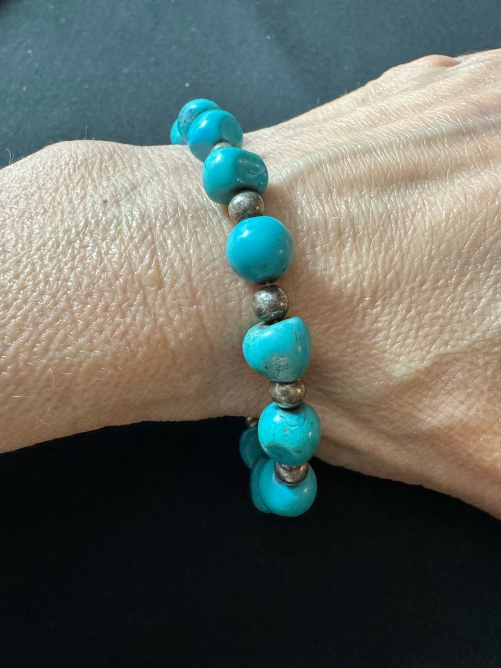 Men’s Relios Turquoise Bracelet 925 Sterling Silver Nugget Beads 8” Southwestern - Picture 5 of 6